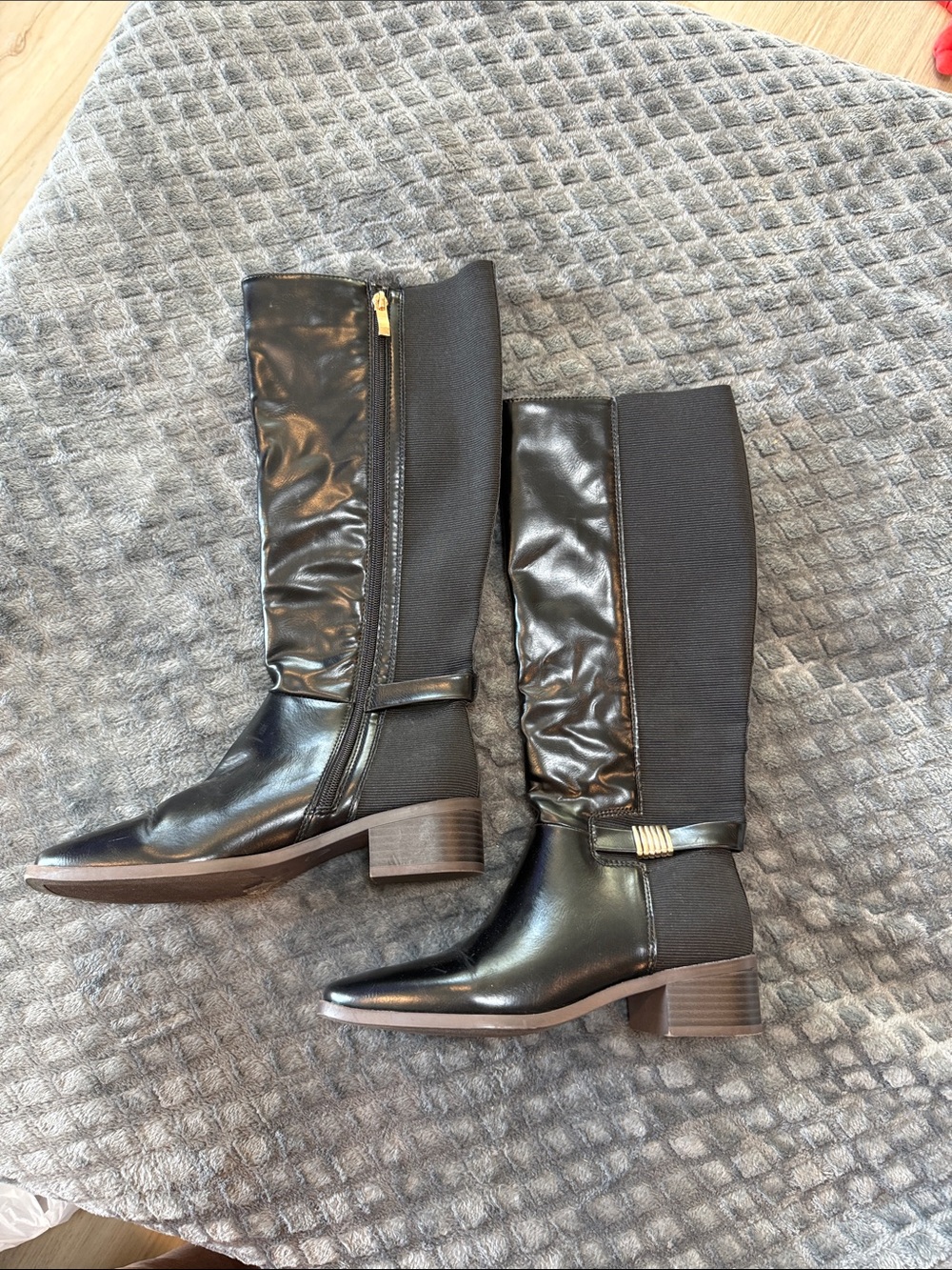Black Knee-High Leather and Knit Riding Boots